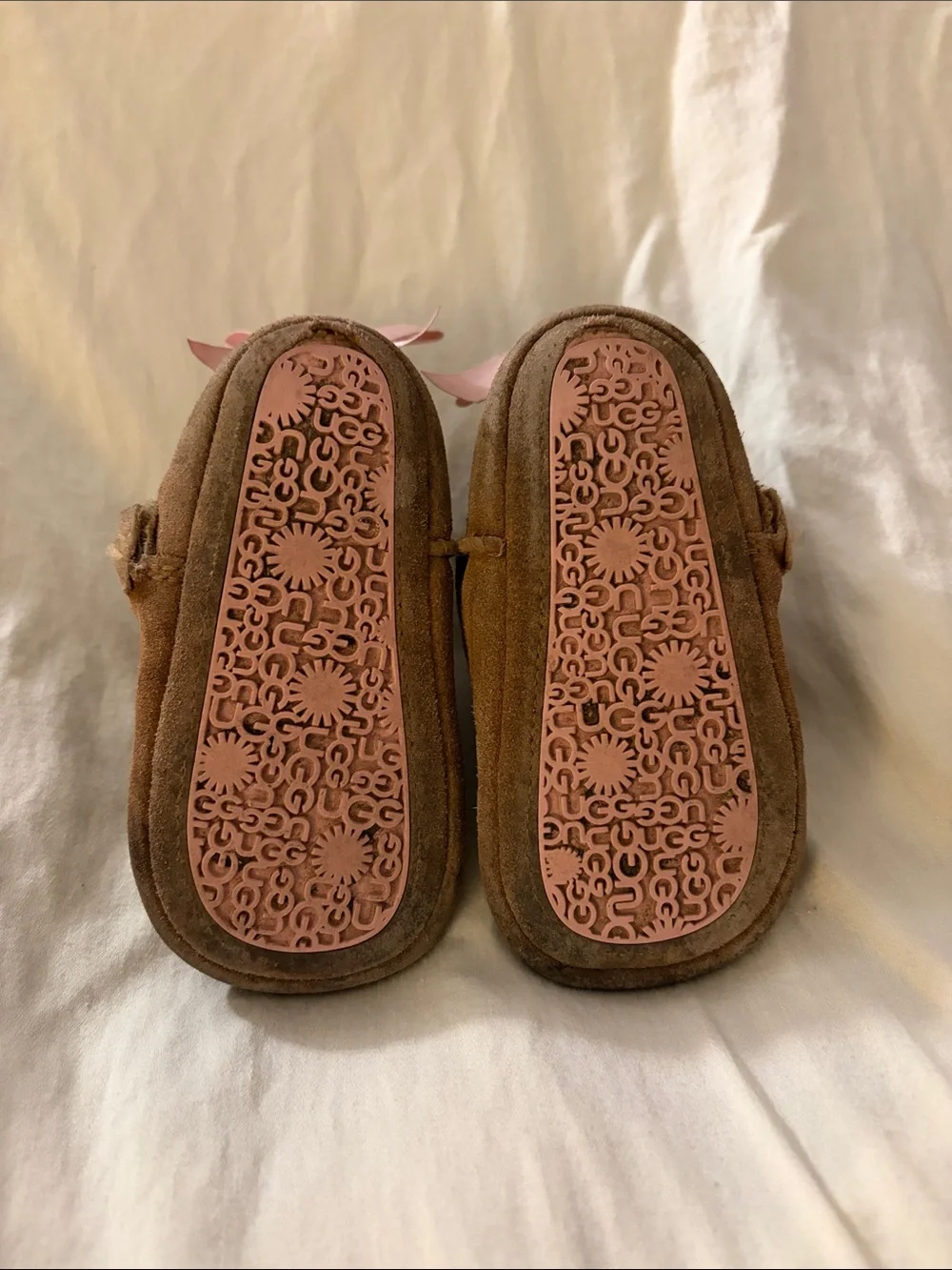 UGG Chestnut Suede Baby Booties with Plush Cream Lining